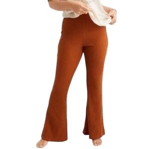 Aerie Waffle Knit High Waisted Flare Pants Burnt Orange Women's Medium M